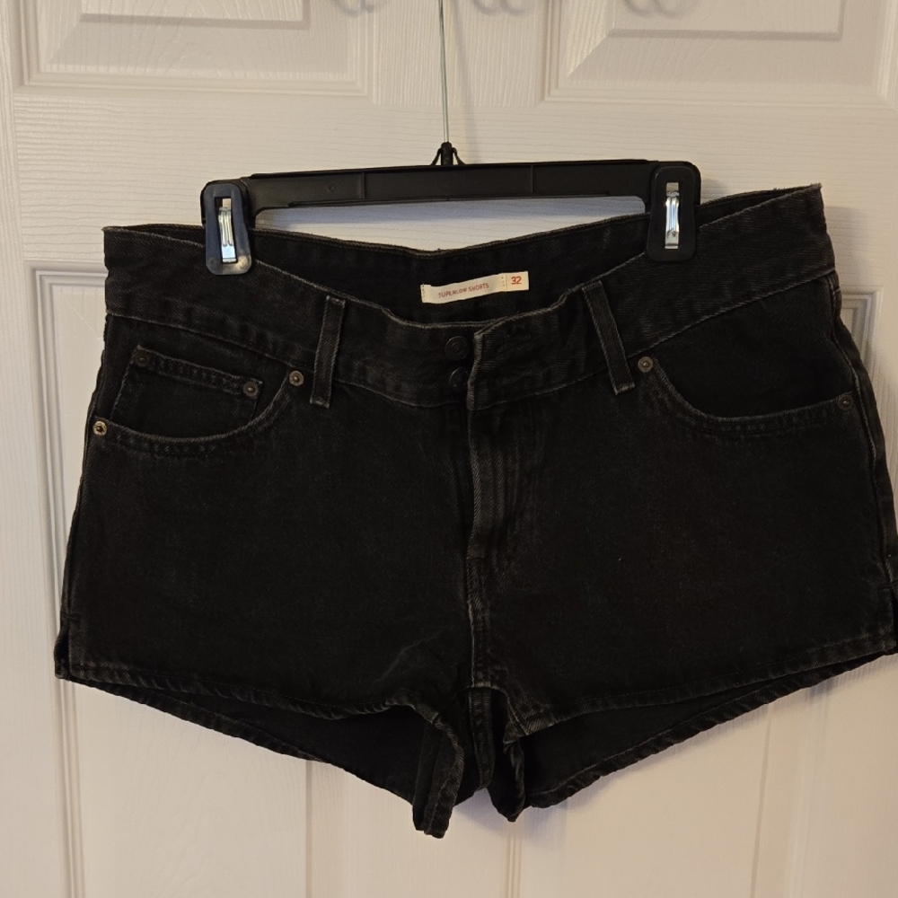 Classic Black Jean Shorts with Distressed Hem